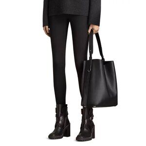 Black ALLSAINTS Paradise Tote Black Leather Calf Shoulder Purse & Pouch